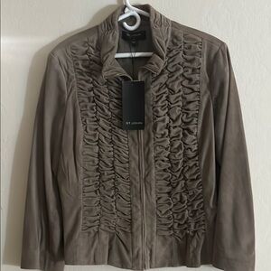 St. John Tan Ruffle Blazer Elegant Suit Jacket